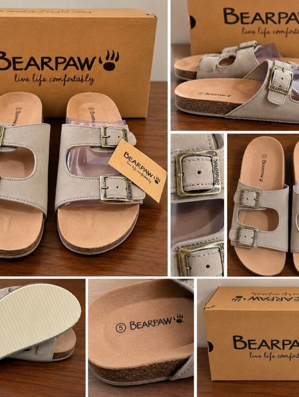 BEARPAW Double Buckle Slide Sandals Size 5 – Brand New With Box